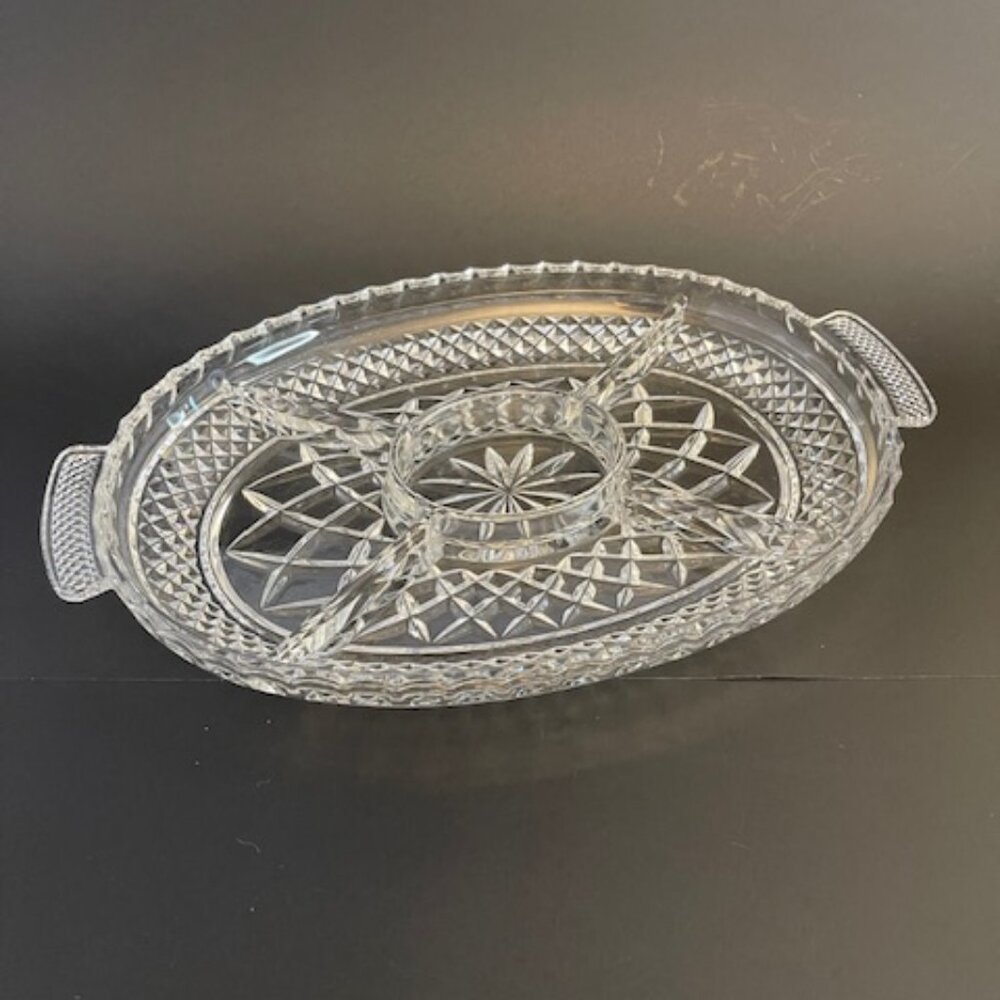 Olivia Fine Lead Glass Crystal Oval Relish Tray – 14.25" L